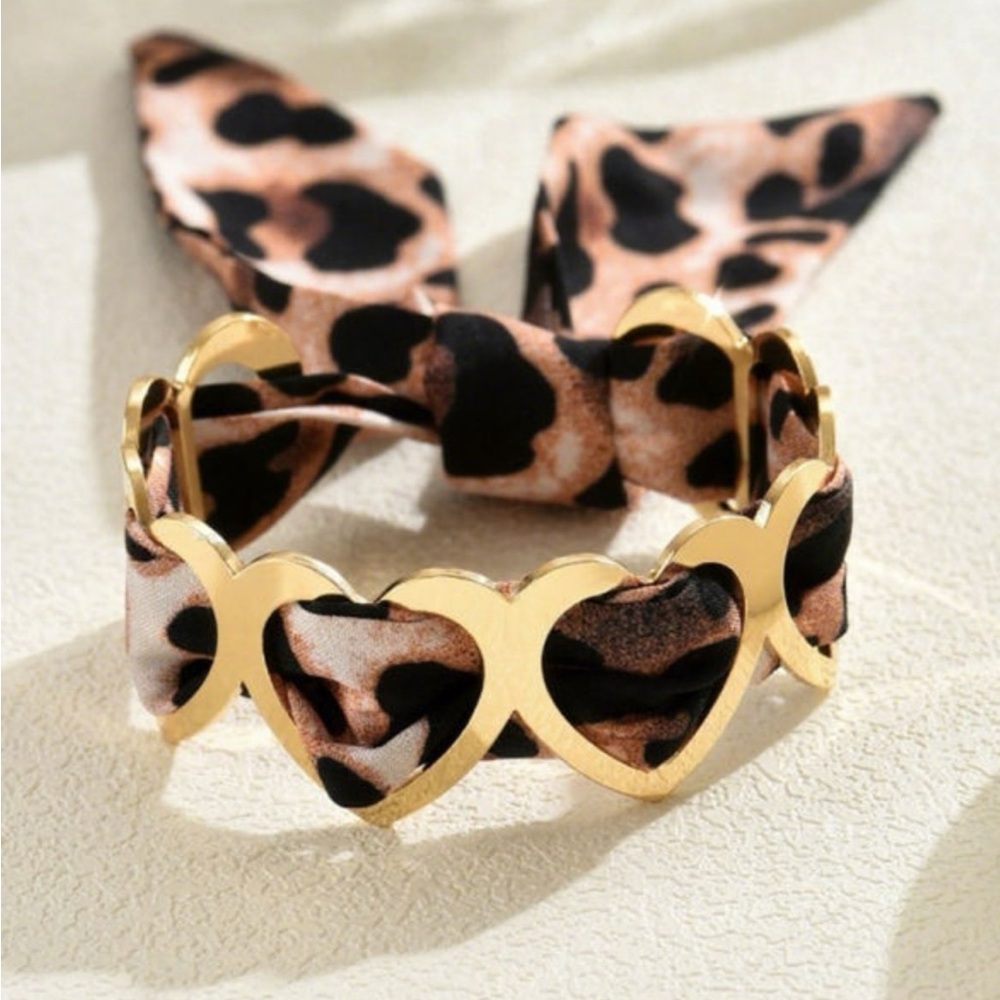 Leopard Print Gold Heart Bracelet